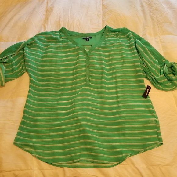 Old Navy Tops - Blouse, sheer, mint green with white strips.